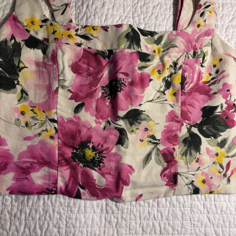 Abercrombie & Fitch Linen Blend Set Top Pink Floral Square Neck Crop Cami Small - Picture 2 of 7